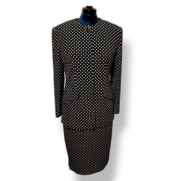 Liz Claiborne 2 Piece Skirt Set Polka Dot Women's 12 Rayon Black - Picture 1 of 9